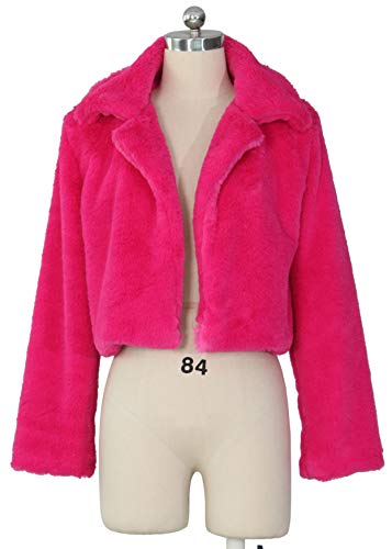 Nihsatin Womens Solid Cropped Long Sleeve Shaggy Jacket Lapel Faux Fur Coat Outwear Warm Winter3