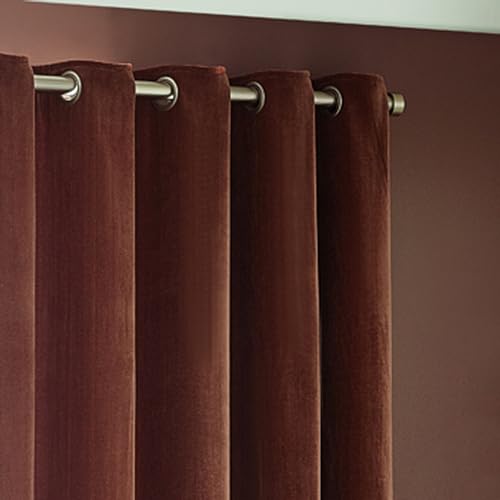Yard Heavy Chenille Eyelet Curtain Pair - Lined Room Darkening, Soft Velvet Home Décor (Nutmeg - Width 229 x Drop 137cm) - Image 2