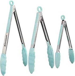 Novosun Kitchen Tongs,Set of 3-7,9,12 inches,Non-Stick,Stainless Steel,Heat Resistant Locking Cooking Tongs with Silicone
