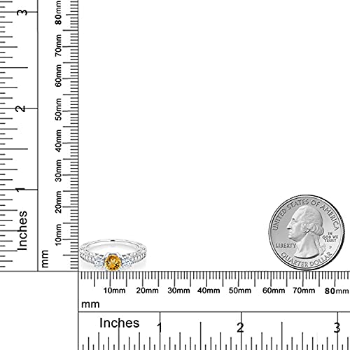 Gem Stone King 1.08 Cttw Round Yellow Citrine 925 Sterling Silver Engagement Ring for Women | Gemstone Birthstone | Available In Size 5, 6, 7, 8, 94