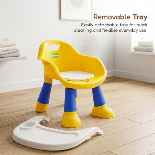 Image of Baybee Booster Seat for Baby | Feeding Chair with Tray | Portable Dining Seat for Toddlers | Baby Feeding Solution for Home & Travel (0-6 Years, Yellow)