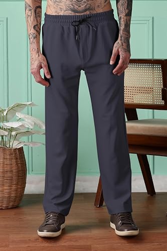 Image of SWADESI STUFF Men Mid-Rise Straight Fit Track Pants for Men | Stretchable Gym Wear Joggers | Casual Sports Track Pant with Pockets & Drawstring