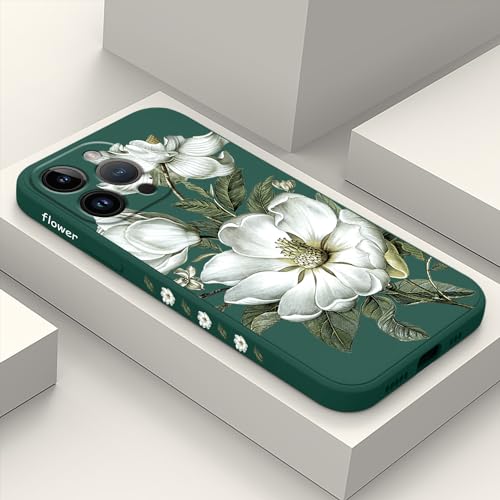 Coque iPhone 14 Pro Max silicone souple vert motif coton LEECG