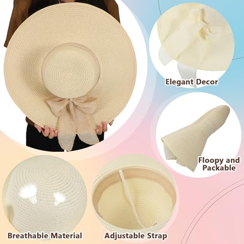 Jeyiour 12 Pcs Women Floppy Summer Hat Wide Brim with Heart Shape Glasses Big Bowknot Straw Hat Sun Hats Heart Sunglasses3