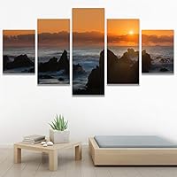 SIGNWIN 5 Panel Canvas Wall Art Skyline Sunset for Home Decorations Ready to Hang - 60