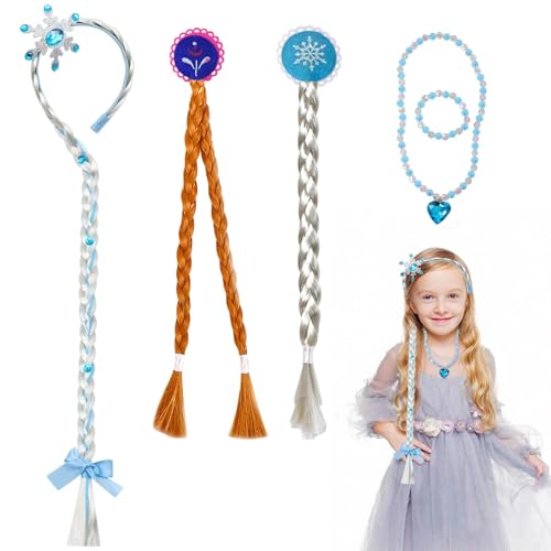 Dulynva Juego de 5 Trenzas Pelo Niña Princesa Peluca Trenzas Pelucas Trenza Clip de Pelo Trenzado Peluca Rapunzel con Collar niña Pelucas Trenzadas para Elsa Frozen Niña Princesa Vestir Accesorios