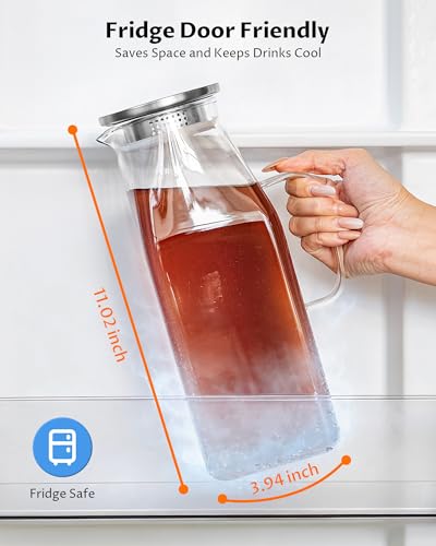 2-Pack 68oz Square Glass Water Pitcher with Lid – Borosilicate Carafes with Handle and Filter Lid for Hot & Cold Beverages, Iced Tea, Coffee, and Fridge Door Use