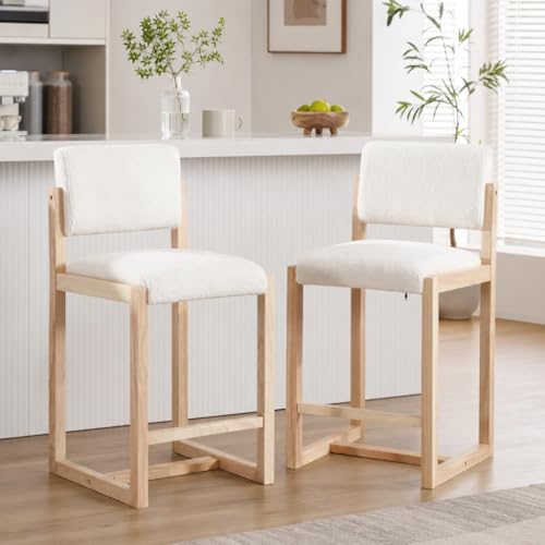 Image of Ya-Home 26 inch Counter Bar Stools Set of 2, White Sherpa Counter Height Stools