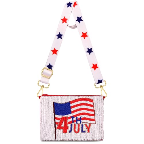 Image of 4th of July Purse for Women Sequin Beaded USA Star Purse American Flag Crossbody Shoulder Bag 4th of July Outfits