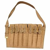 Warcraft Exports 100% Canvas 7 Pocket 9mm Shoulder Bandolier Magazine for Britishers with Adjustable Strap & Flap Closure - Light Khaki