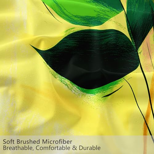 Housse de Couette Réversible Douceur Microfibre Parure de Lit Fleurs Tropicales 3 Pièces