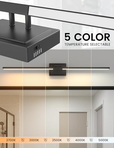 Image of NIORSUN 39.4 Inch Modern Bathroom Light Fixture, 34W 5CCT Dimmable LED Black Bathroom Vanity Lights Over Mirror, Vanity Lights for Bathrooms Restroom Mirror