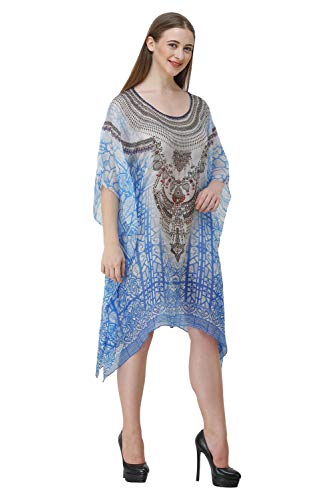 Image of RAVI RAJORIA Georgette Digital Printed Beach Wear Kaftan Blue Free Size R800 | Multi Color 2