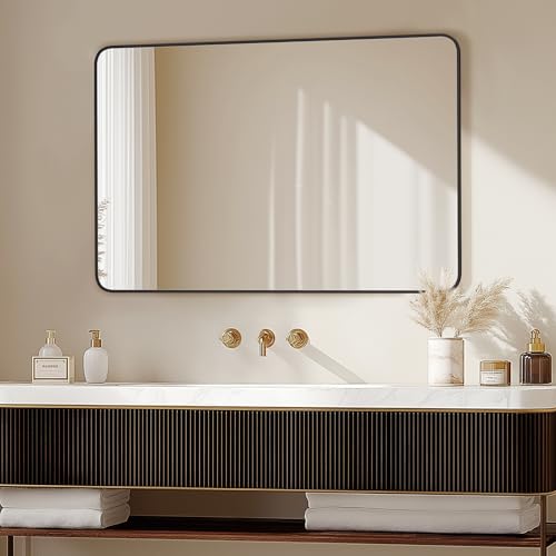 Image of Delma Bathroom Vanity Mirror, Black Framed Mirror for Over Sink, 36x24
