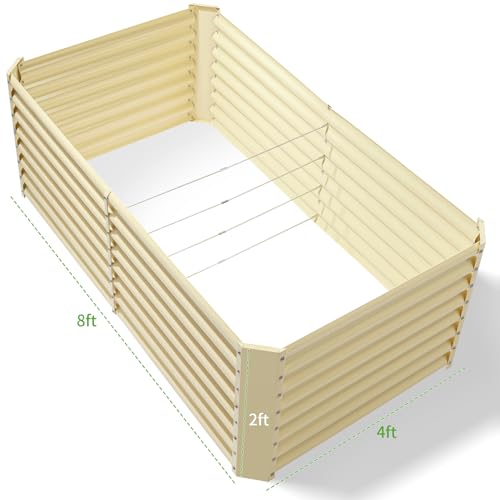 Image of Land Guard 8x4x2ft Galvanized Raised Garden Bed, Planter Boxes Outdoor, Raised Garden Beds Outdoor for Vegetables, Flowers, Herbs, 479 Gallons, Cream Yellow