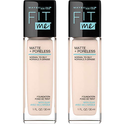 Maybelline Fit Me Matte + Poreless Liquid Foundation Makeup, Fair Ivory, 2 COUNT