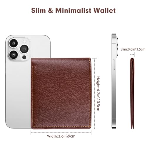 Mens Slim Bifold Wallet with ID Clear Window & 6 Credit Card Slots, Minimalist Handmade Bifold Wallets for Men, Thin Card Credit Holder Wallet for Men - Slim & Stylish (Cognac)2