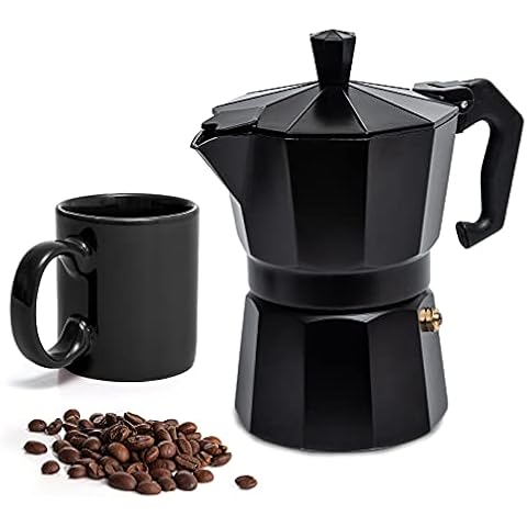 Mixpresso Aluminum Moka Stove Coffee Maker With Coffee Mug, Moka Pot Coffee Maker for Gas, Electric Stove Top, Classic Italian Coffee Maker, Espresso Greca Coffee Maker, 3 Espresso Cup 5 oz Cover