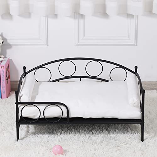 Pet Bed Couch, Dog Bed With Black Metal Frame And Detached White Thick Cushion For Medium Dog Summer Using (Black) #TOP4