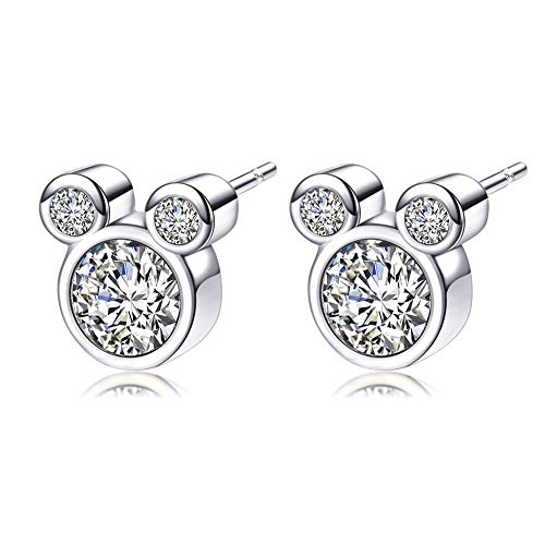 925 Silver Mouse Shape Stud Earrings with Sparkling Cubic Zirconia Hypoallergenic Cute Stud Earring for Women Girls Birthday Gifts(Free Jewelry Box)