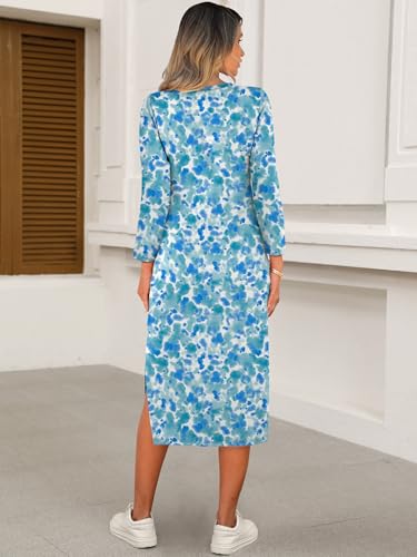 Image of ANRABESS Womens 3 /4 Sleeve Midi T Shirt Fall Dresses | Striped Solid Floral,Long Sleeve Slit Crew Neck &Chest Pocket,2026 Fall Outfits,Casual Travel Vacation Clothes,Summer Spring