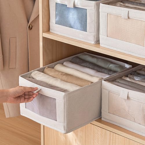 Luckwaii Faltbare Aufbewahrungsbox 3er Set, Ordnungsboxen Aufbewahrung Schrank Wardrobe Organizer Box Faltbox mit Transparentem Sichtfenster für Kleiderschrank Kleidung Spielzeug (41 x 28 x 17 cm)