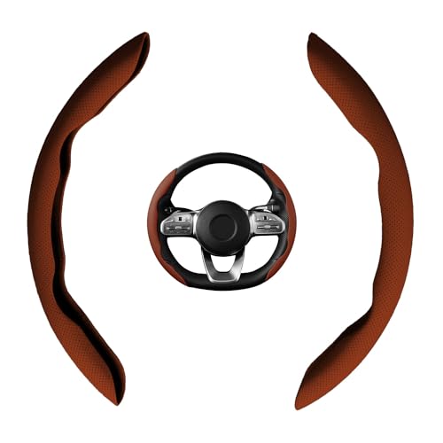 Image of KINGSWAY Premium PU Leatherette Tan Steering Wheel Grip Cover for All Cars - Universal Size Safe, Non-Slip and Stylish Car Interior Decoration Accessories, Set of 2 Pieces
