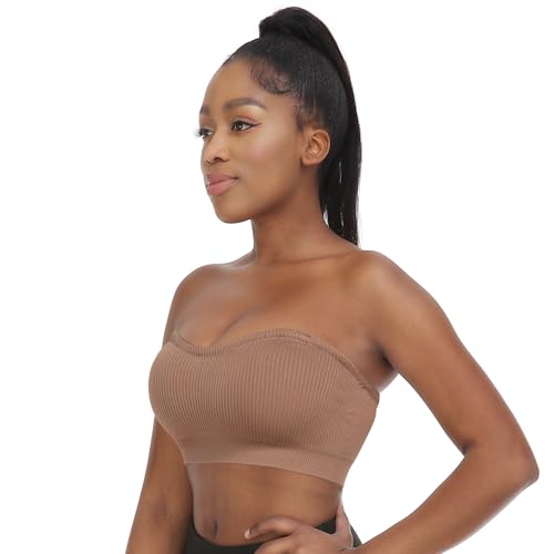Image of Zimcti Strapless Bras for Women Comfortable Non-Slip Silicone Bandeau Bra Seamless Tube to Bralette Black+Beige+White S