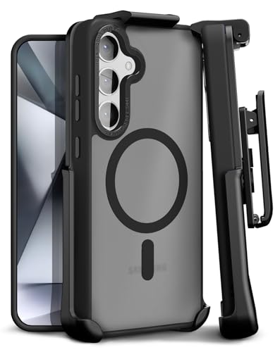 MOTIVE Designed for Samsung Galaxy s24 Case with Belt Clip, Clear Case Magnetic Compatible with MagSafe, Slim Cover, Drop Tested s24 Holster Case 6.1” | Clear