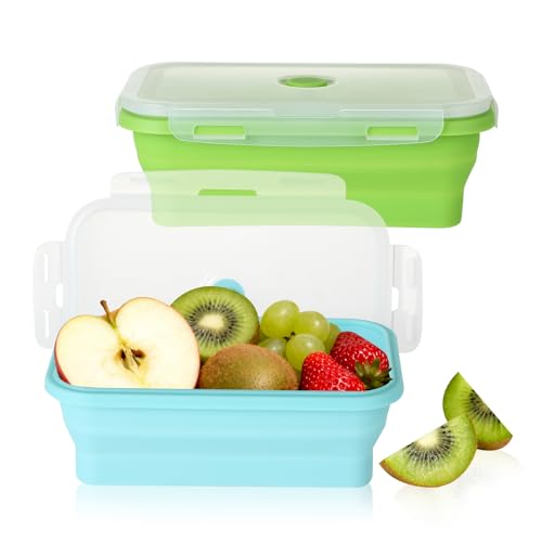 Kievano Tupper de silicona plegable 3 fiambreras reutilizables de 500 ml aptas para microondas lavavajillas y congelador caja de almuerzo sin BPA para uso diario en casa escuela u oficina (1200ml)