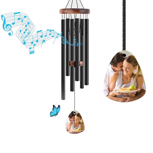 Personalized Memorial Wind Chimes Photo Name,Custom Windchimes Outdoor,Customized Memorial Wind Chime,Remembrance Windchime Picture Quotes in Loving Memory,Sympathy Gift for Loss of Mom Dad,Loved One