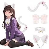 [ANZOBEN] 猫耳 カチューシャ ハロウィン コスプレ 肉球手袋 しっぽ チョーカー 鈴付き 可愛い 猫 仮装 小物 4点セット 白（ホワイト）