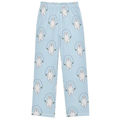 Boy's Lounge Pants Polar Bear Skipping Blue Kids Jogger Pants Elastic Waist Long Bottoms with Pockets 6-14 Years