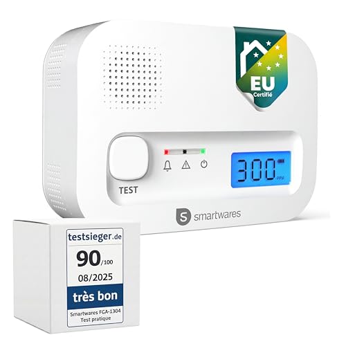 Smartwares Détecteur de monoxyde de Carbone FGA-13041 - Capteur 10 Ans - avec écran et Bouton de Test