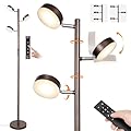 JUNNAI Dimmable LED Floor Lamp, Modern Tall Standing Lamp with Remote & Touch Control, 4 Color Temperatures, 3 Rotatable Light Tree Floor Lamps for Living Room Bedroom Office Reading, Brown