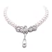 JYX Pearl Pendant Swan Necklace AA+ Quality Gorgeous Genuine 7-7.5mm White Freshwater Culured Pearl Strand Necklace for Women 20"