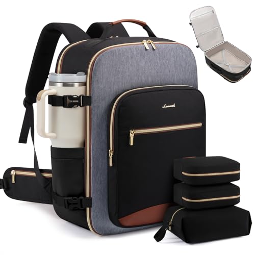 Image of LOVEVOOK 56L Travel Backpack for Women & Men, Airline Approved Carry On Luggage with 3 Packing Cubes, TSA Overnight Bags, Waterproof Personal Item Bag, Weekender Essentials Backpacks fits 17 inch Laptop