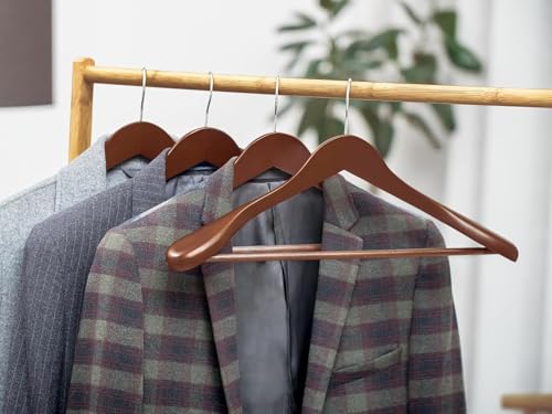 Image of Extra Wide Shoulder Wooden Coat Hangers | Heavy-Duty Wooden Hangers for Clothes | Non-Slip Suit Hanger with 360 Swivel Hook | Solid Wood Hanger for Coats & Jackets (2, Walnut)