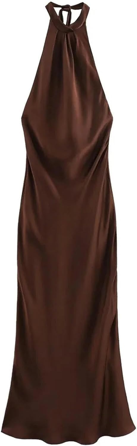 Sukienki Damskie Moda Damska Bez Rękawów Otwarta Satynowa Sukienka Z Odkrytymi Plecami, A, XS