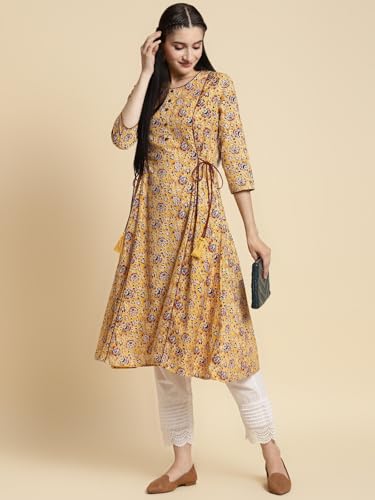 Image of rangita Women's Cotton Relaxed Fit Flared Calf Length Printed Kurti | Kurta