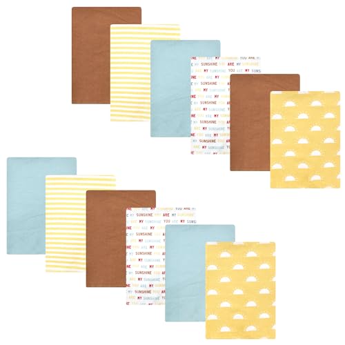 Image of Hudson Baby Unisex Baby Cotton Poly Flannel Burp Cloths Bundle, My Sunshine, One Size