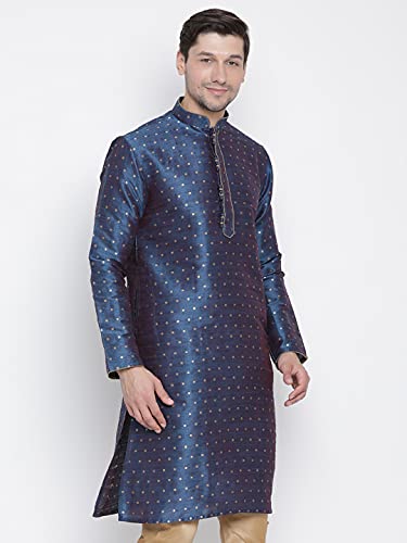 Image of VASTRAMAY Men's Blue Cotton Silk Blend Kurta