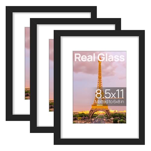 Image of upsimples 8.5 by 11 Picture Frame, Gallery Glass Photo Frames, 3Pcs, Black