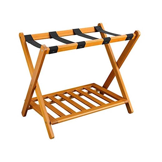 Solid Wood Foldable Luggage Rack with Shelf