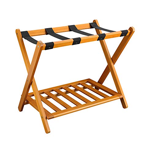 Casual Home Foldable Solid Wood Fully-Assembled Luggage Rack, 26.75"Wide with Shelf, Honey Oak by Casual Home - Used condition - US$37.90