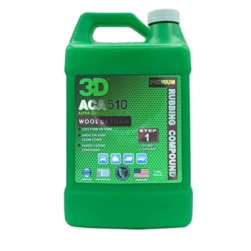 3D ACA 510 Premium Rubbing Compound - 1 Gallon - Step 1 Fastest Cutting Body Shop Compound with Wool or Foam Pad - Cuts P1000 or Finer - Great on Hard Clear Coats - Alpha Ceramic Alumina