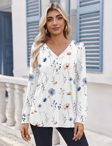 Zeagoo Women's Long Sleeve Shirts 2025 V Neck Fall Dressy Casual Tops Trendy Button Down Blouse Outfits Clothes4