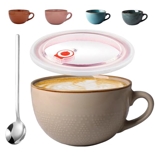 HXXWEUS Taza de Café Grande, 700 ml Taza de Café de Cerámica, Bol de Cereales con Asa, Ensaladera, Cuencos de Yogur, Tazza da Cappuccino Grande, con Tapa y Cuchara, para Sopa Caliente (Caqui) HXXWEUS Taza de Café Grande, 700 ml Taza de Café de Cerámica, Bol de Cereales con Asa, Ensaladera, Cuencos de Yogur, Tazza da Cappuccino Grande, con Tapa y Cuchara, para Sopa Caliente (Caqui)