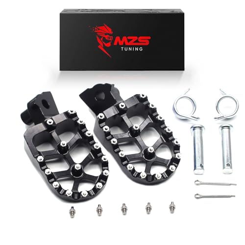 Image of MZS Motorcycle Rider Foot Pegs for Tenere 700 XTZ700 2019-2025 | Black CNC Aluminum Alloy Footrest, Skeleton Grid Wide Footpeg, Non-Slip Stainless Steel Foot Pins, Rust & Corrosion Resistant