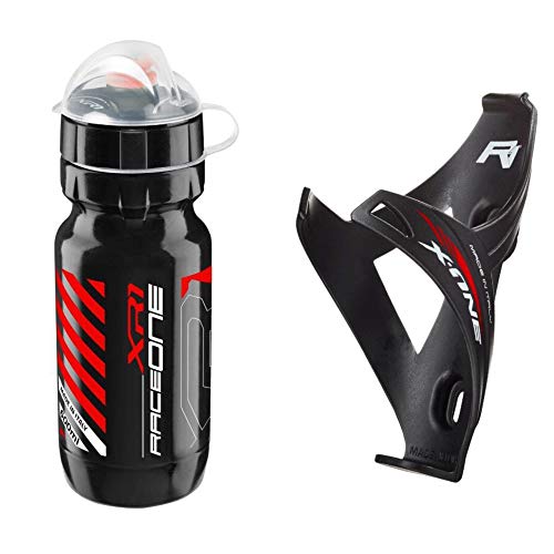 Raceone.it - KIT 2 Race - 2 STKS - Fiets Bidon XR1 + Fiets Bidonhouder X1 Fietsgereedschap Houder. Race Fietsen/MTB/Gravel/Trekking Bike. 600 CC. Kleur: BLK/Rood 100% GEMAAKT IN ITALIË